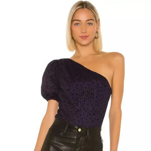 Majorelle Marcelo Top Midnight Purple One Shoulder Puff Sleeve Star Size S